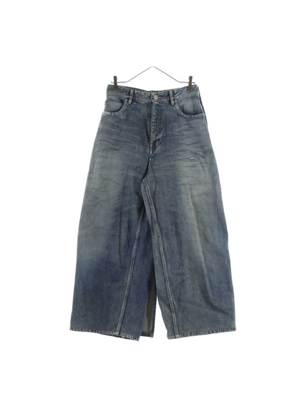 Balenciaga Distressed Skirt Docking Wide Denim Pants Indigo